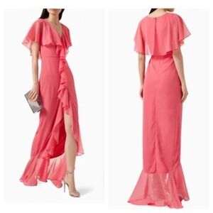 Yaura Isioma Ruffled Lined Maxi Dress Short Sleeve Pink Size 8 NWT